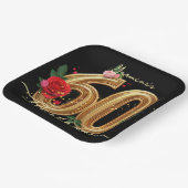 Elegant 60th Birthday Party Black Gold Red Rose ペーパープレート (傾斜あり)