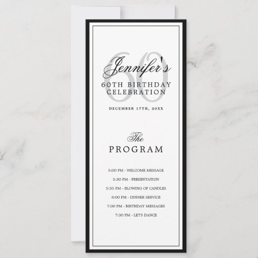 Elegant 60th Birthday Party Program + Menu 招待状 (正面)