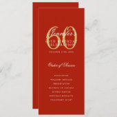Elegant 60th Birthday Party Program Red Gold 招待状 (正面/裏面)