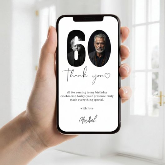 Elegant 60th Birthday Photo Thank You Card Persona サンキューカード