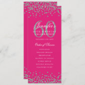 Elegant 60th Birthday Program Silver Hot Pink 招待状 (正面/裏面)