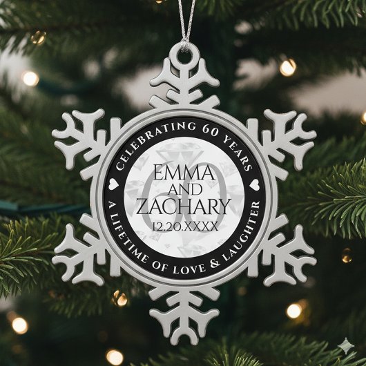 Elegant 60th Diamond Wedding Anniversary スノーフレークピューターオーナメント