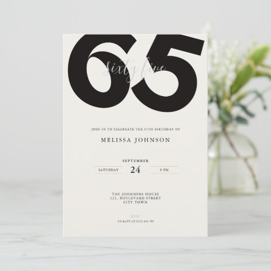 Elegant 65th Birthday Invitation - Minimal Style 招待状 (スタンド正面)