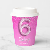 Elegant 6th Birthday Girl with Pink Ballon Number 紙コップ (正面)