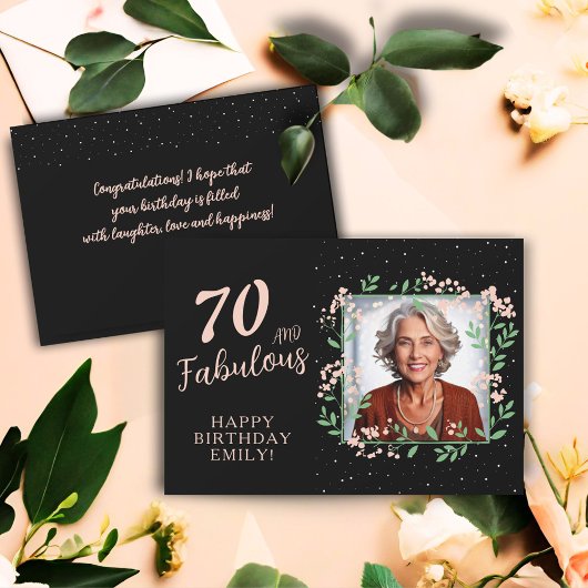 Elegant 70 and Fabulous Flower 70th Birthday Photo カード