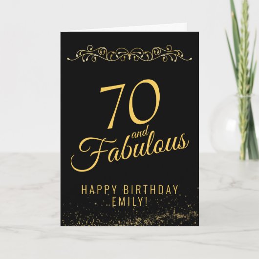 Elegant 70 and Fabulous Ornament 70th Birthday カード (正面)