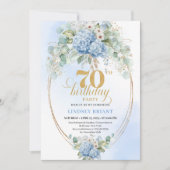 Elegant 70 Birthday Pastel Blue Floral Invitation 招待状 (正面)