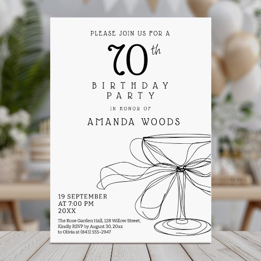 Elegant 70th birthday black and white card 招待状