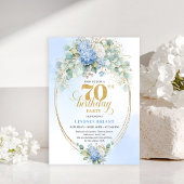 Elegant 70th Birthday Blue Hydrangea Gold Invites 招待状
