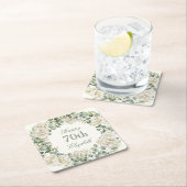 Elegant 70th Birthday Floral Greenery スクエアペーパーコースター (インサイチュ)