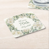 Elegant 70th Birthday Floral Greenery スクエアペーパーコースター (アングル)