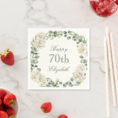 Elegant 70th Birthday Floral Greenery スタンダードカクテルナプキン (インサイチュ)