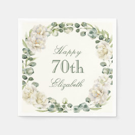 Elegant 70th Birthday Floral Greenery スタンダードカクテルナプキン