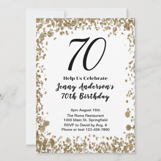 Elegant 70th Birthday Invitation For Her in Gold 招待状 (正面)