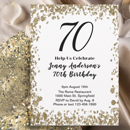 Elegant 70th Birthday Invitation For Her in Gold 招待状