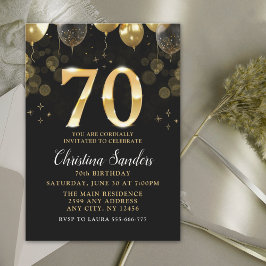 Elegant 70th Birthday Invitation with Gold Ballons 招待状