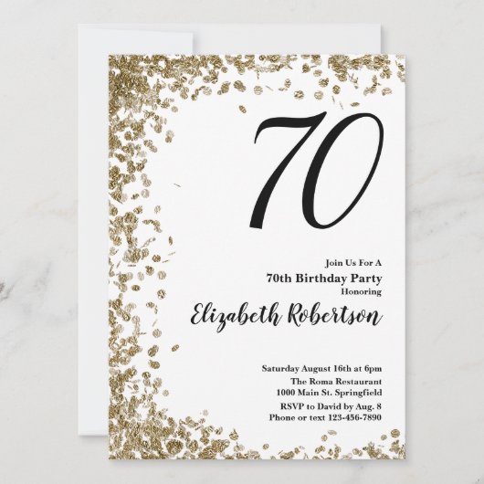 Elegant 70th Birthday Invitation With Gold Sequins 招待状 (正面)