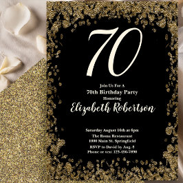 Elegant 70th Birthday Invitation With Gold Sequins 招待状
