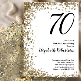 Elegant 70th Birthday Invitation With Gold Sequins 招待状
