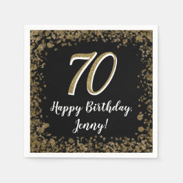 Elegant 70th Birthday Napkins Gold and Black スタンダードカクテルナプキン