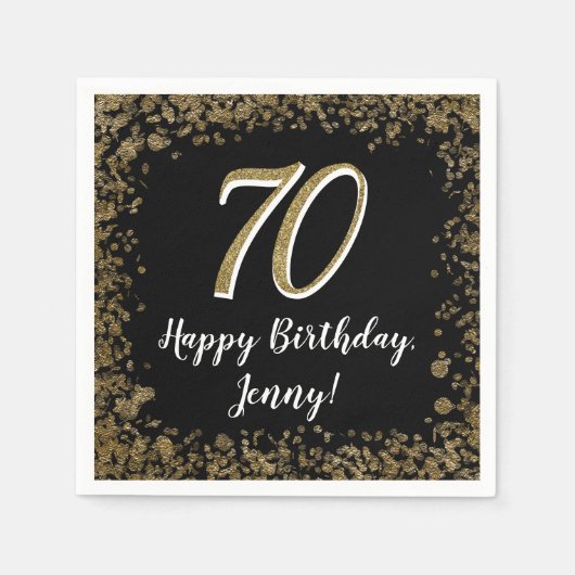 Elegant 70th Birthday Napkins Gold and Black スタンダードカクテルナプキン (正面)