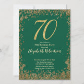 Elegant 70th Green Birthday Invitation Gold Sequin 招待状 (正面)