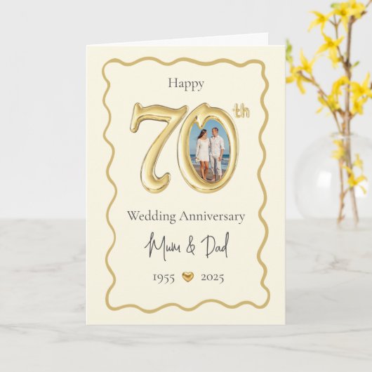 Elegant 70th Wedding Anniversary Card - Mum & Dad  カード (黄色い花)