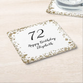 Elegant 72nd Birthday Coasters With Gold Sequins スクエアペーパーコースター (アングル)
