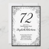 Elegant 72nd Birthday Invitation For Her in Silver 招待状 (正面)