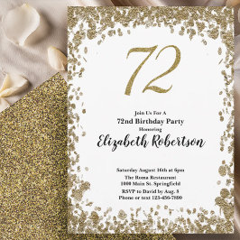 Elegant 72nd Birthday Invitation With Gold Sequins 招待状