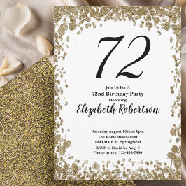 Elegant 72nd Birthday Invitation With Gold Sequins 招待状
