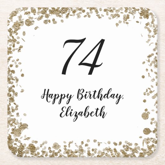 Elegant 74th Birthday Coasters With Gold Sequins スクエアペーパーコースター (正面)