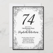 Elegant 74th Birthday Invitation For Her in Silver 招待状 (正面)