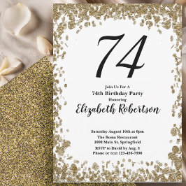 Elegant 74th Birthday Invitation With Gold Sequins 招待状