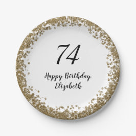 Elegant 74th Birthday Plates With Gold Sequins ペーパープレート