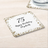 Elegant 75th Birthday Gold Sequin Birthday Party スクエアペーパーコースター (アングル)