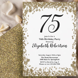 Elegant 75th Birthday Invitation With Gold Sequins 招待状