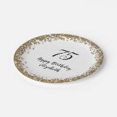 Elegant 75th Birthday Plates With Gold Sequins ペーパープレート (アングル)