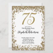 Elegant 75th Birthday White and Gold Sequin 招待状 (正面)