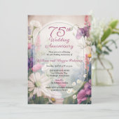 Elegant 75th Wedding Anniversary Party Floral 招待状 (スタンド正面)