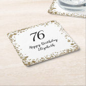 Elegant 76th Birthday Coasters With Gold Sequins スクエアペーパーコースター (アングル)