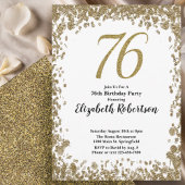 Elegant 76th Birthday Invitation With Gold Sequins 招待状
