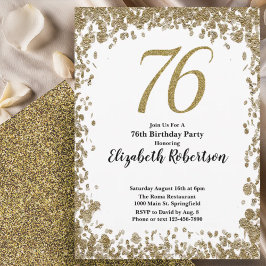 Elegant 76th Birthday Invitation With Gold Sequins 招待状