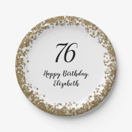Elegant 76th Birthday Plates With Gold Sequins ペーパープレート