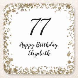 Elegant 77th Birthday Coasters With Gold Sequins スクエアペーパーコースター