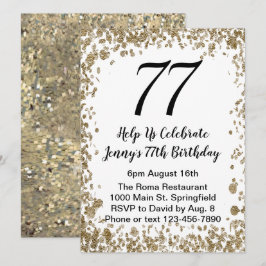 Elegant 77th Birthday Invitation in black and gold 招待状