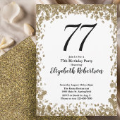 Elegant 77th Birthday Invitation With Gold Sequins 招待状