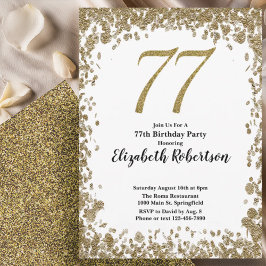 Elegant 77th Birthday Invitation With Gold Sequins 招待状