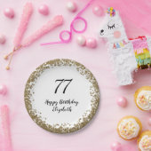 Elegant 77th Birthday Plates With Gold Sequins ペーパープレート (パーティー)