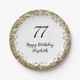 Elegant 77th Birthday Plates With Gold Sequins ペーパープレート